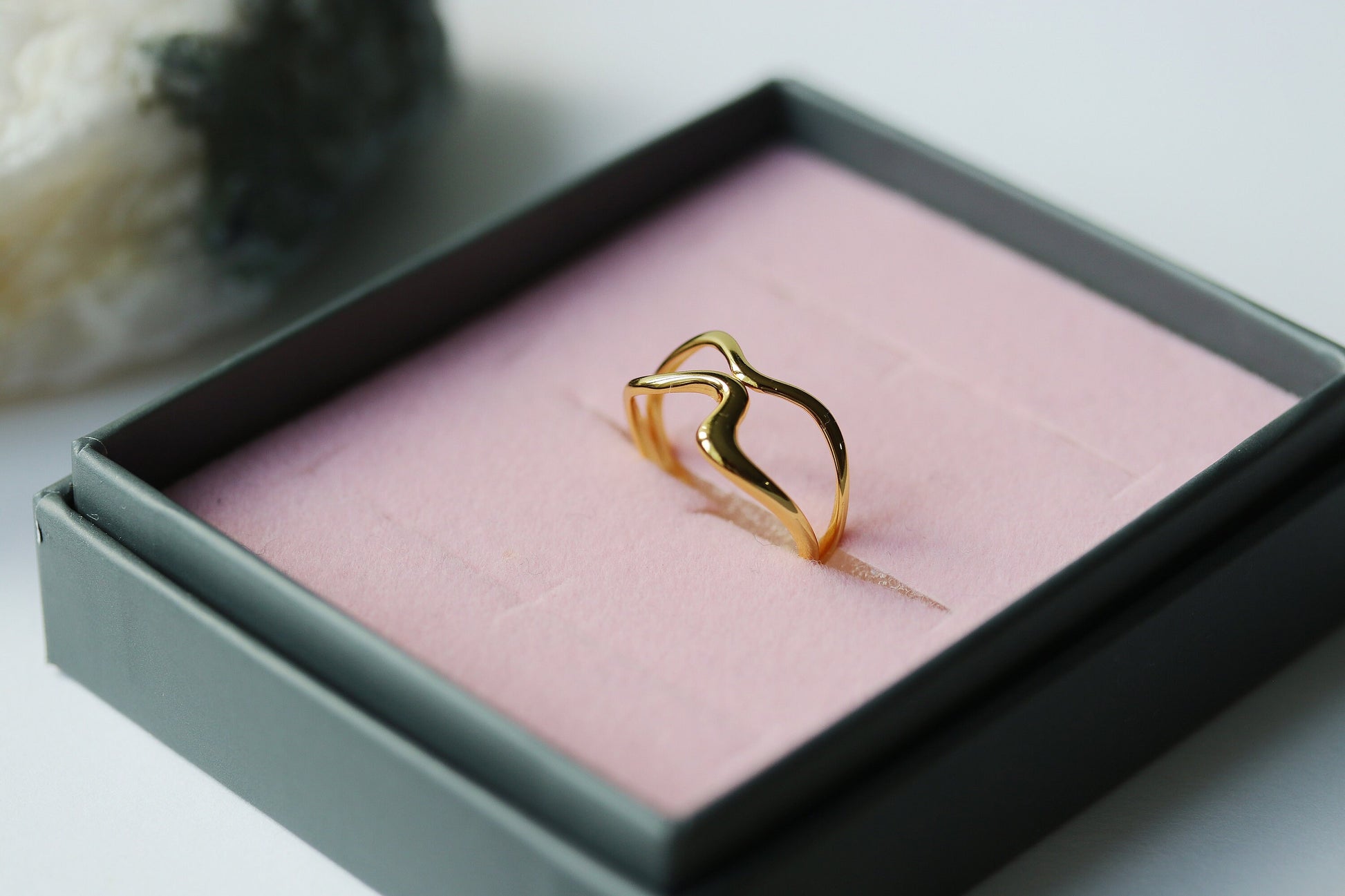 Gold Vermeil/Sterling Silver Wave Adjustable Ring with minimalist double-layer design, polished and luxurious finish, perfect for stacking or wearing solo.