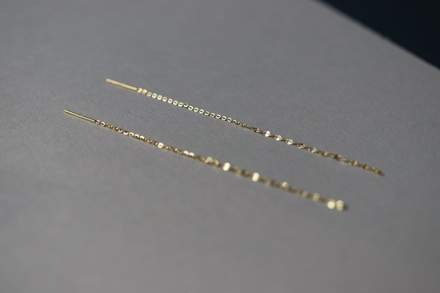 Sterling Silver/Gold Vermeil Long Chain Threader Earrings with tassel dangle drop design, offering a sleek, minimalist look. Perfect for adding elegance and movement to any outfit, these lightweight earrings are available in both sterling silver and gold vermeil