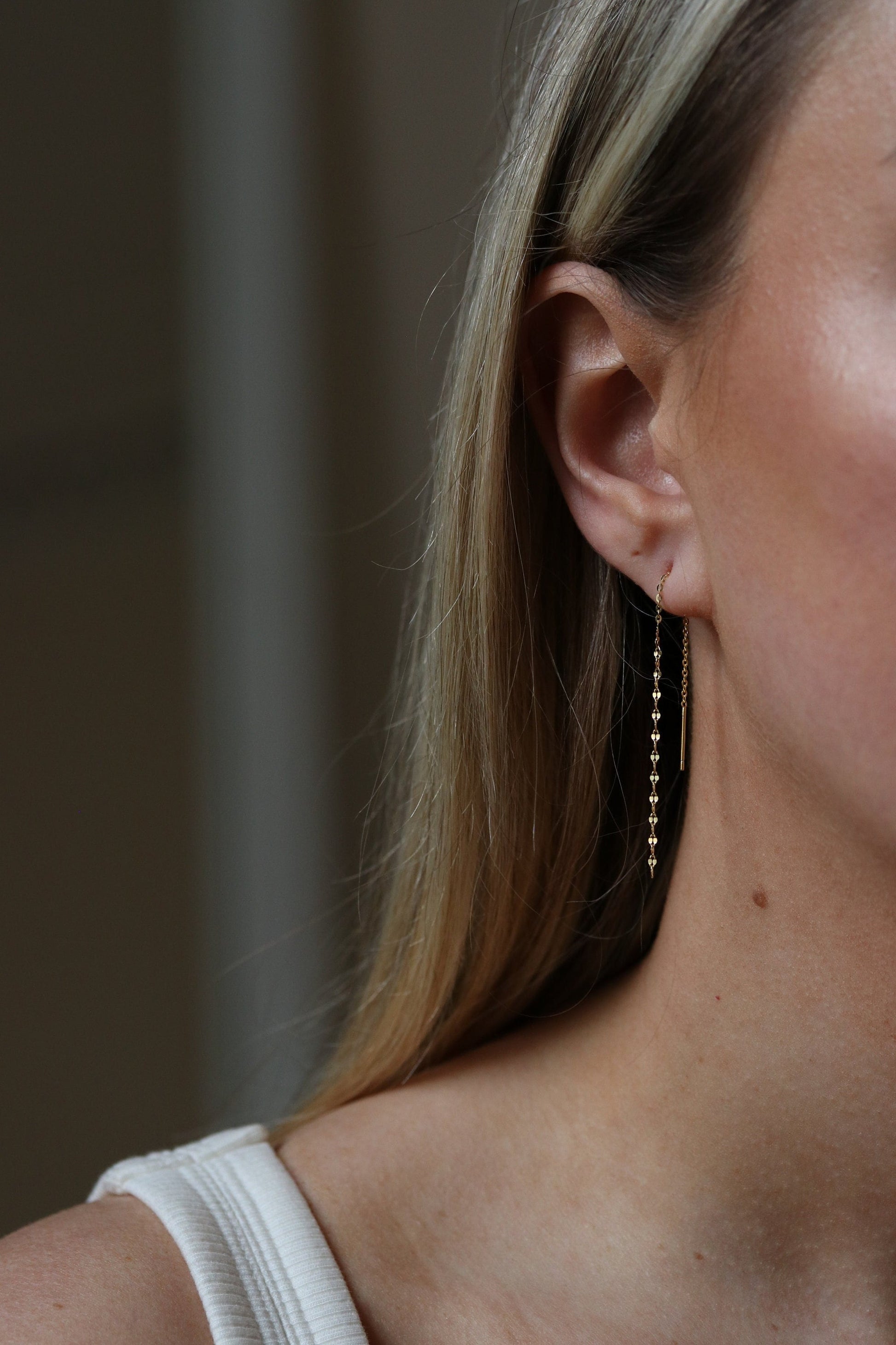 Sterling Silver/Gold Vermeil Long Chain Threader Earrings with tassel dangle drop design, offering a sleek, minimalist look. Perfect for adding elegance and movement to any outfit, these lightweight earrings are available in both sterling silver and gold vermeil