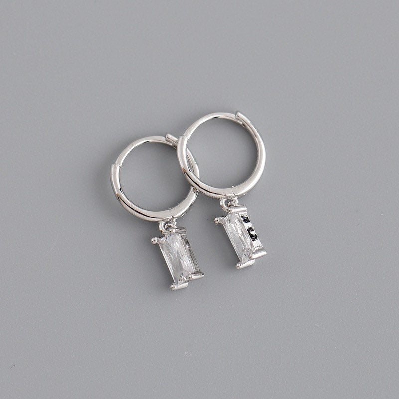 925 Silver CZ Drop Huggies Earrings 