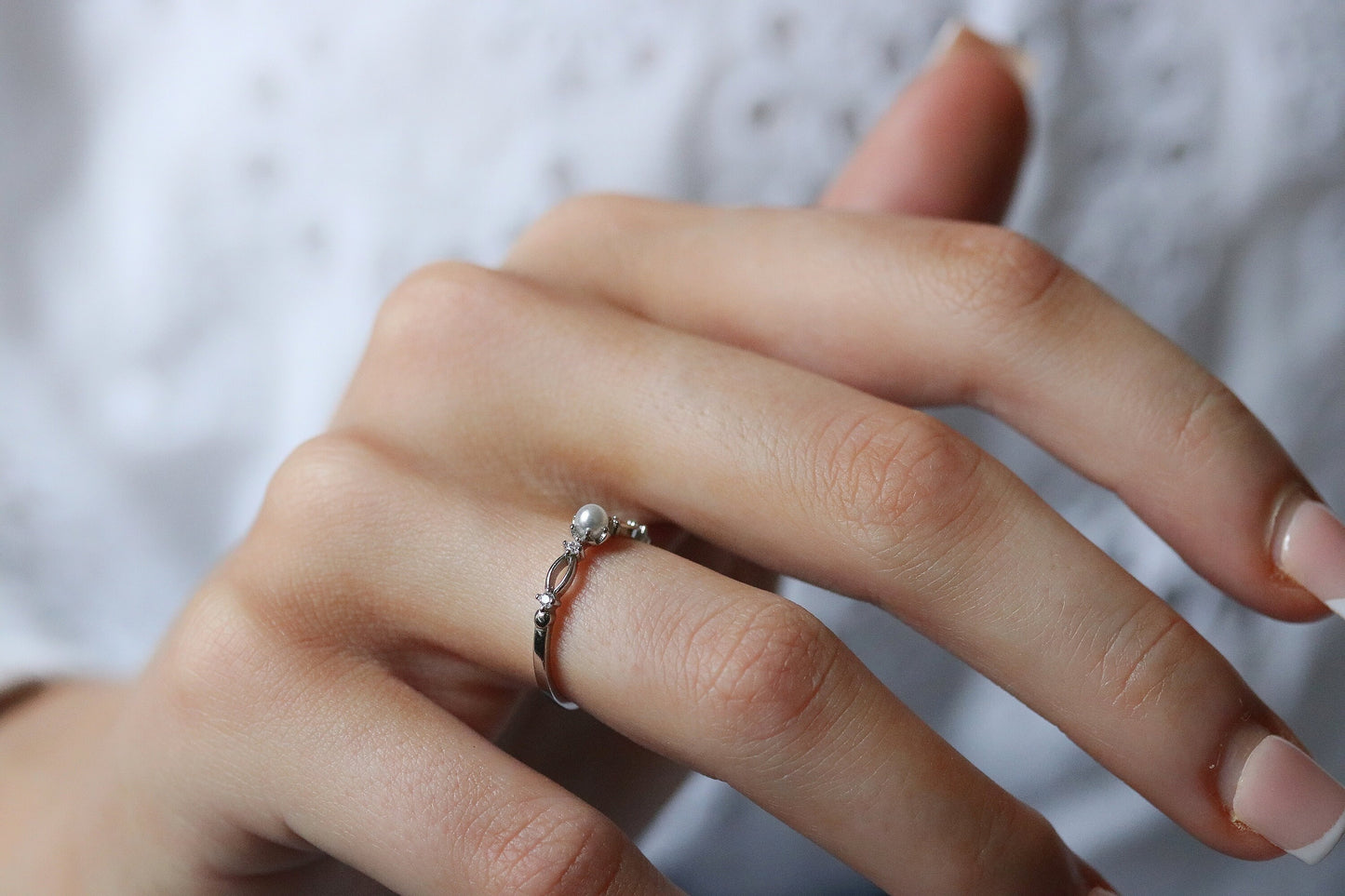 Gold Vermeil or Sterling Silver Open Band Ring with Freshwater Pearl and CZ Accents, adjustable elegant statement ring for a sophisticated look.