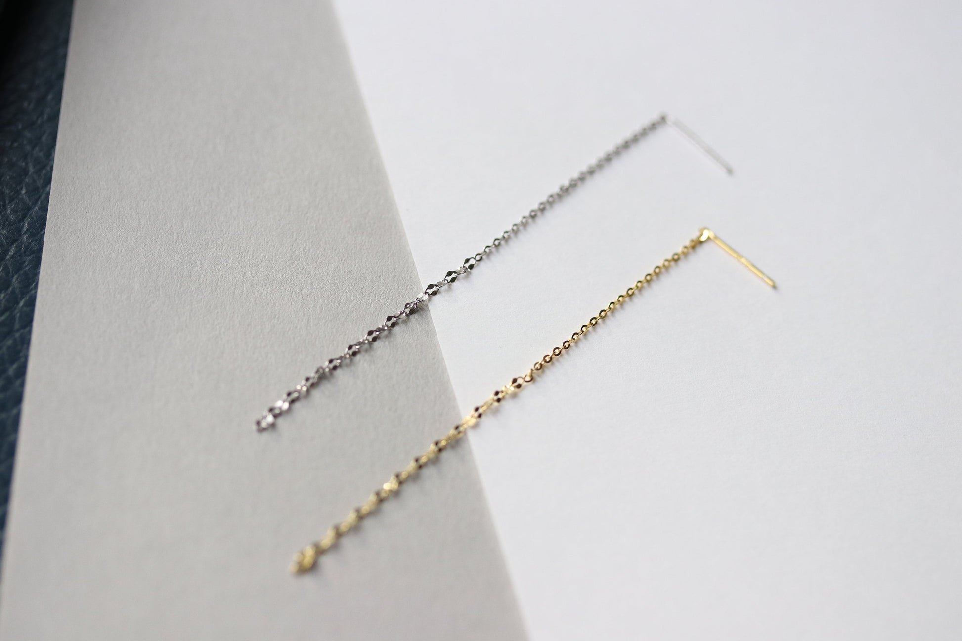 Sterling Silver/Gold Vermeil Long Chain Threader Earrings with tassel dangle drop design, offering a sleek, minimalist look. Perfect for adding elegance and movement to any outfit, these lightweight earrings are available in both sterling silver and gold vermeil