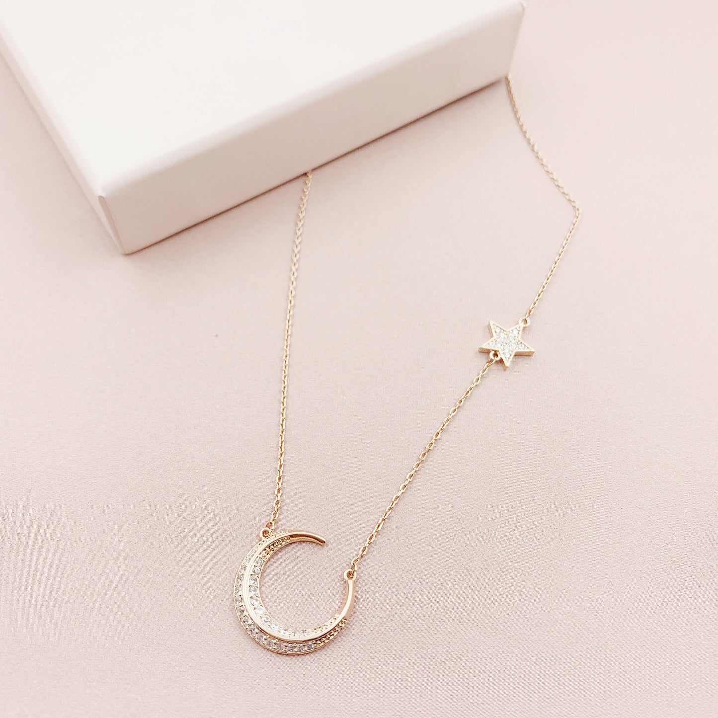 Gold Star & Moon Necklace, CZ Pave Sparkly Moon Star Pendant, Minimalist Crescent Moon Necklace, Stacking Necklace, Christmas Gift for Her