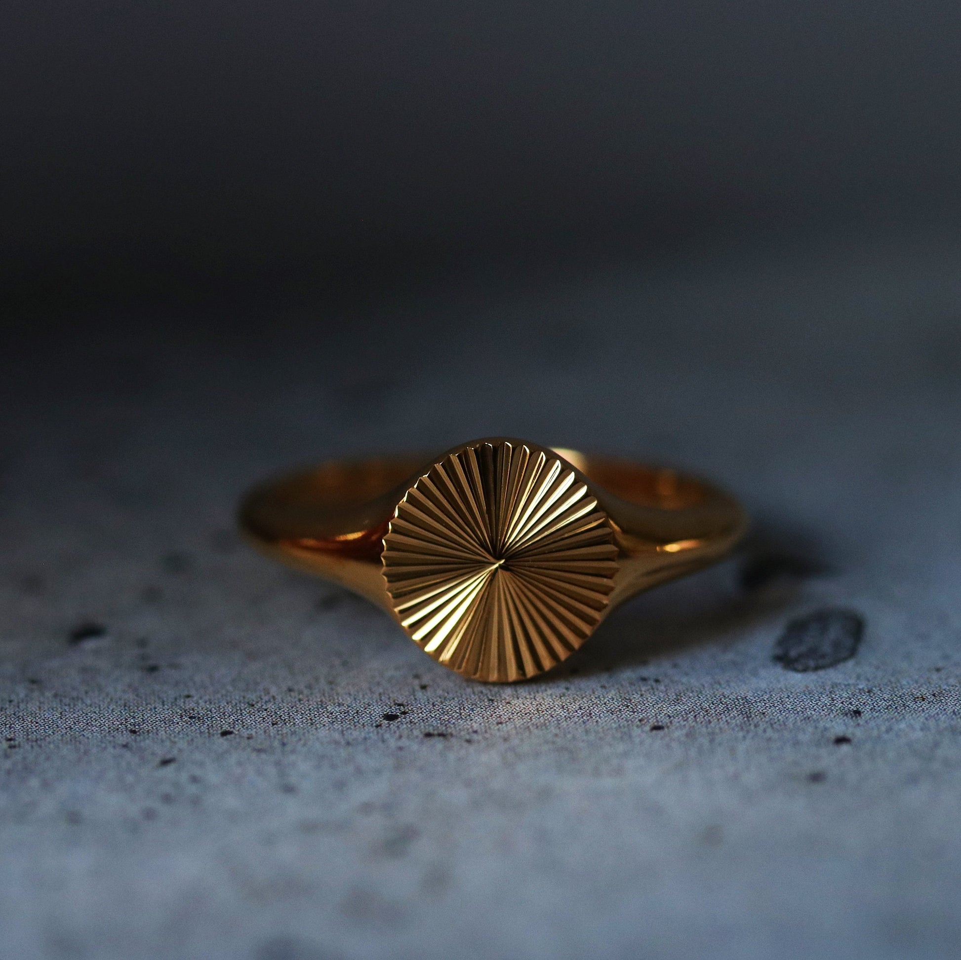 Gold Signet Rings, Stainless Steel Sunburst Ring, Gold Round Dome Ring, Chic Titanium Stacking Ring, Gold Chunky Ring, Gift for Her