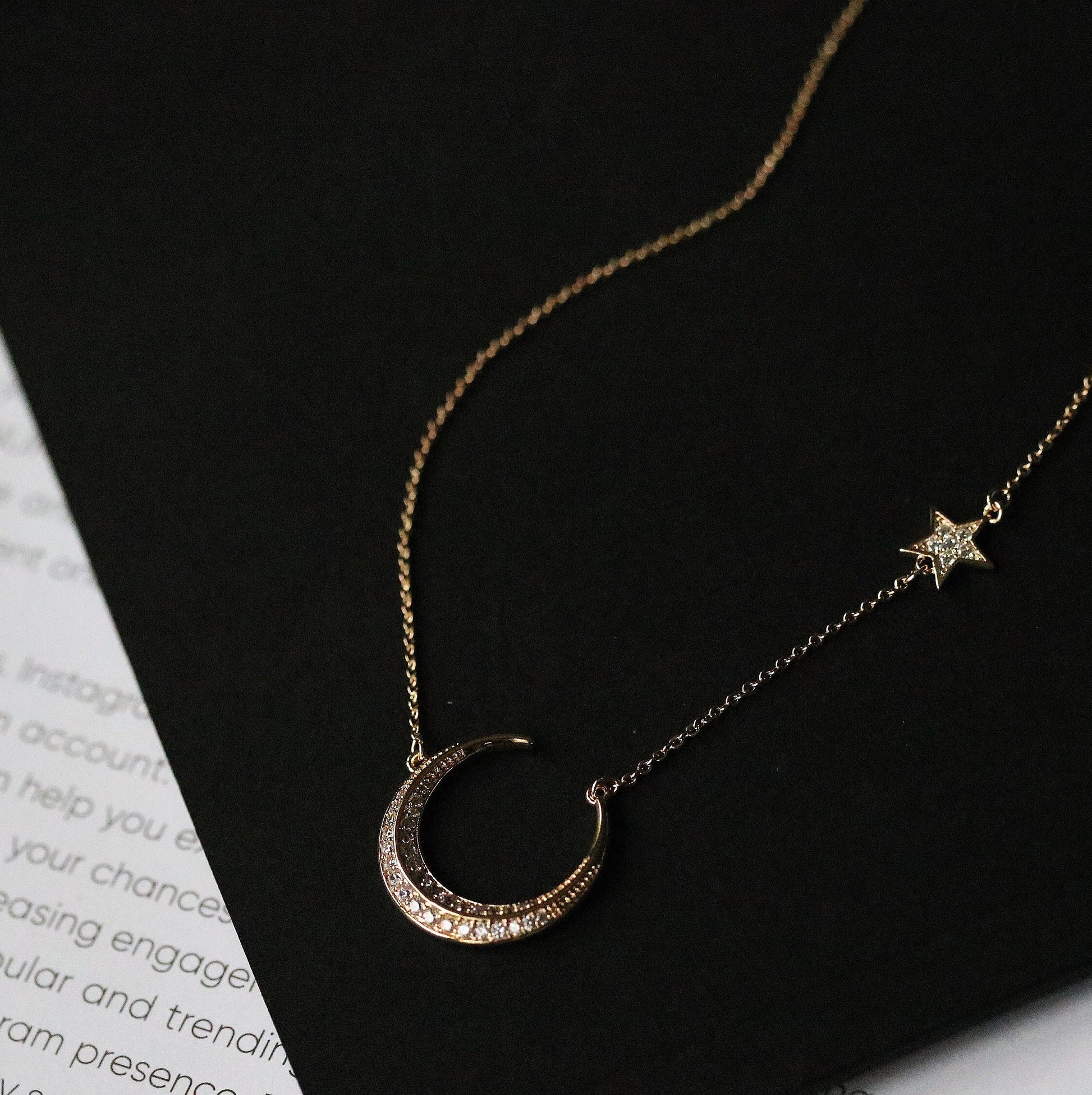 Gold Star & Moon Necklace, CZ Pave Sparkly Moon Star Pendant, Minimalist Crescent Moon Necklace, Stacking Necklace, Christmas Gift for Her