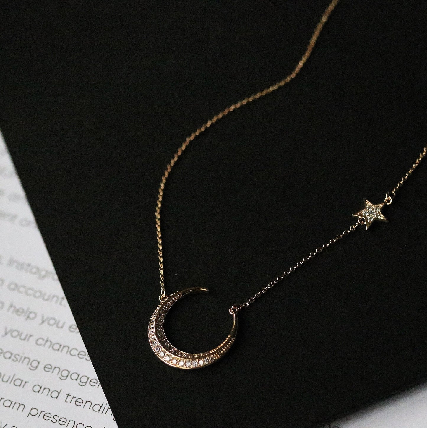 Star to the Moon Necklace, CZ Pave Moon Star Pendant, Gold Delicate Crescent Moon Necklace, Water Proof Minimalist Jewelry / Gift For Her