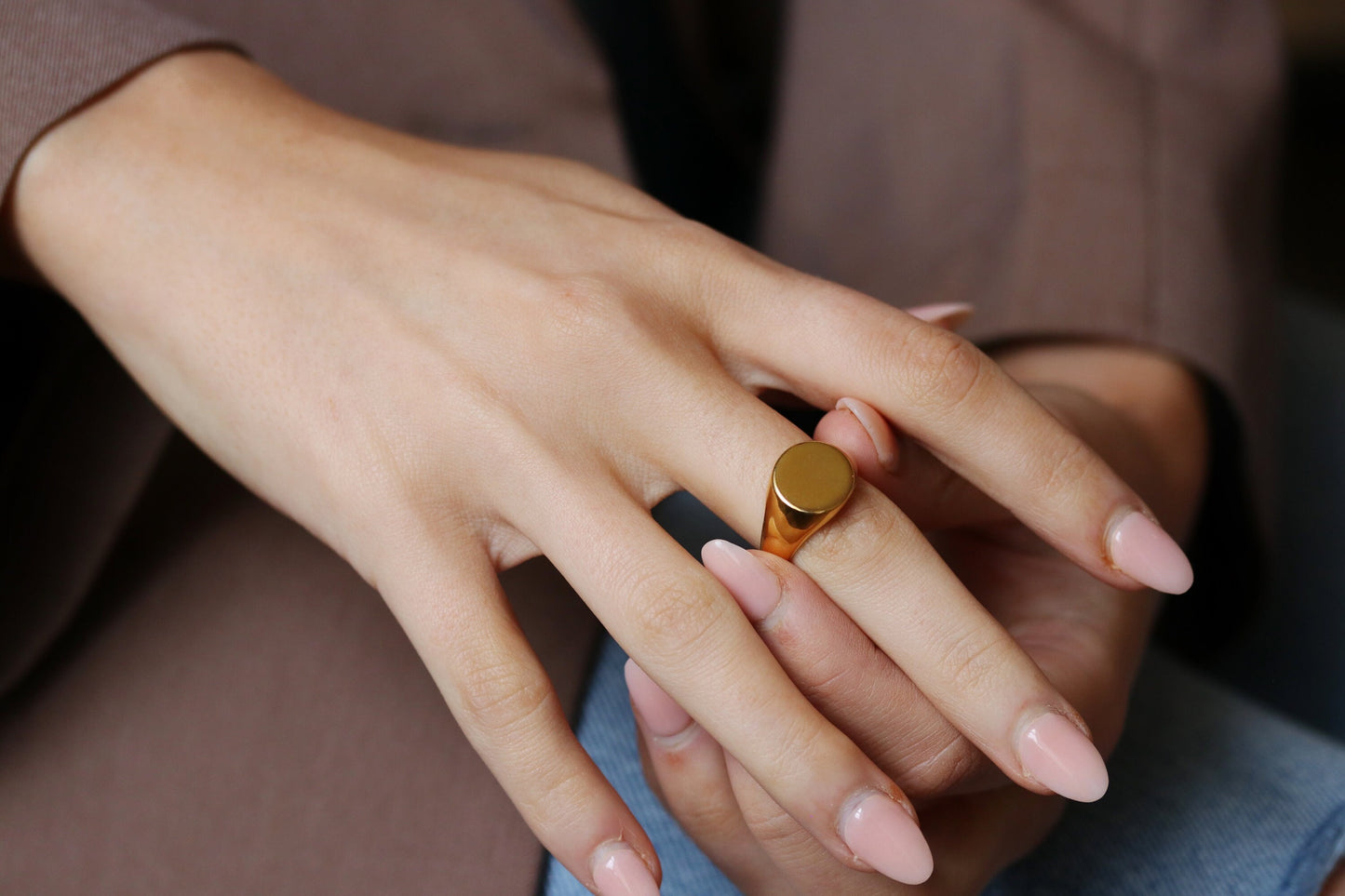 18K Gold Chunky Open Ring, 18K Gold Plated Signet Ring, Chunky Dome Ring Thick Signet Bubble Adjustable Ring, Water Resistant Stackable Ring