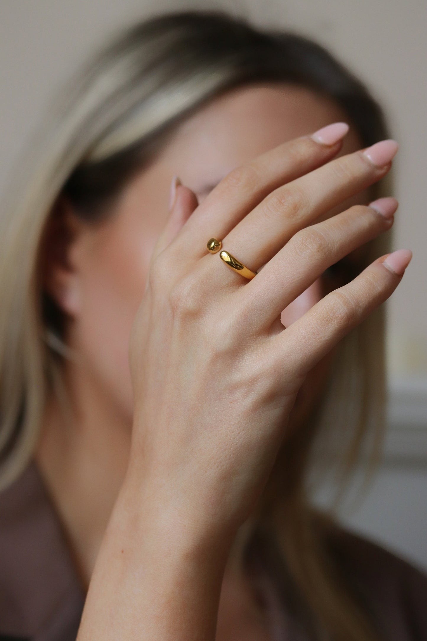 18K Gold Chunky Open Ring, 18K Gold Plated Signet Ring, Chunky Dome Ring Thick Signet Bubble Adjustable Ring, Water Resistant Stackable Ring